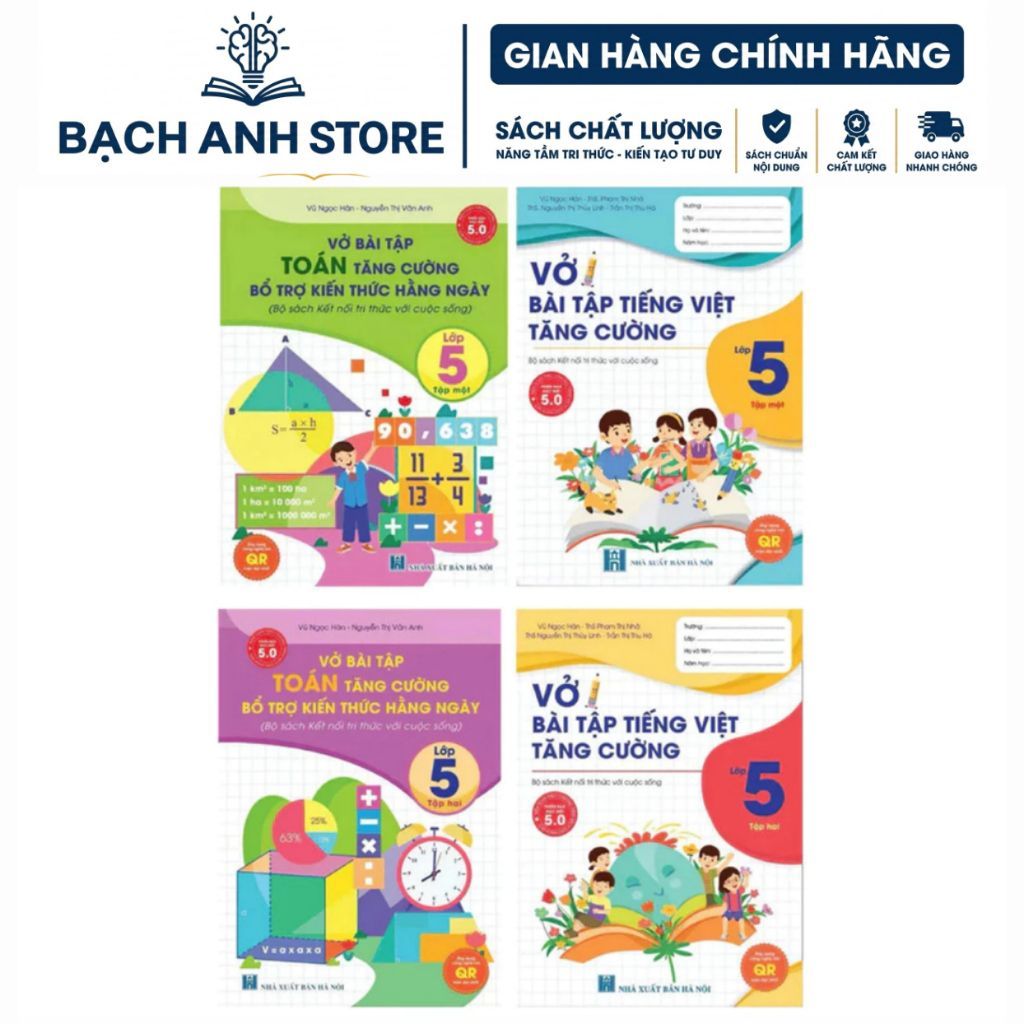 Sách - [Lớp 5 - Kết nối tri thức] - (Bộ 4 quyển ): Vở bài tập Toán, Tiếng Việt tăng cường lớp 5 (tập