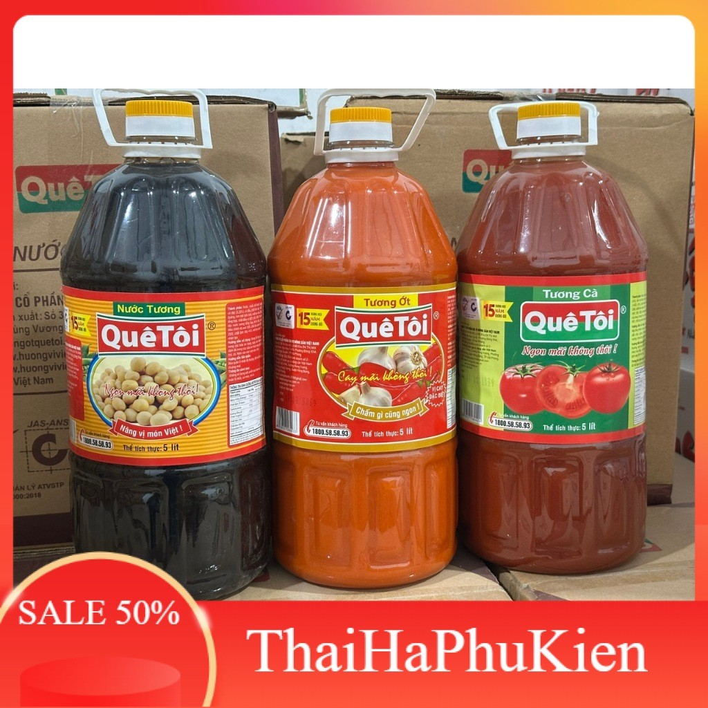 Can 5 Lít Nước Tương, Tương ớt, Tương cà hiệu QUÊ TÔI