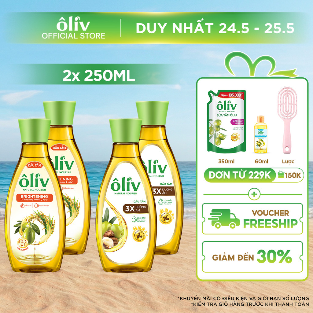Combo 2 Dầu Tắm ÔLIV 3X Dưỡng Ẩm/ Dưỡng Sáng Da 250MLx2