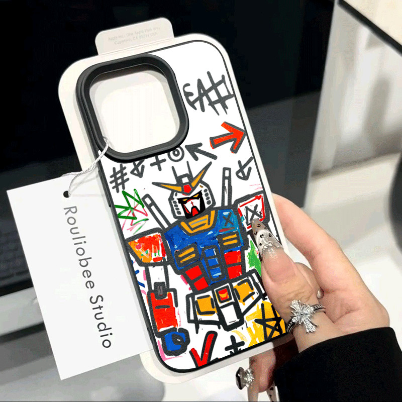 Mô Hình Robot Mô Hình Da Giả Vật Liệu ỐpLưng Cho IPhone 17 16 15 14 13 12 11 Pro Max Plus XR XS Max