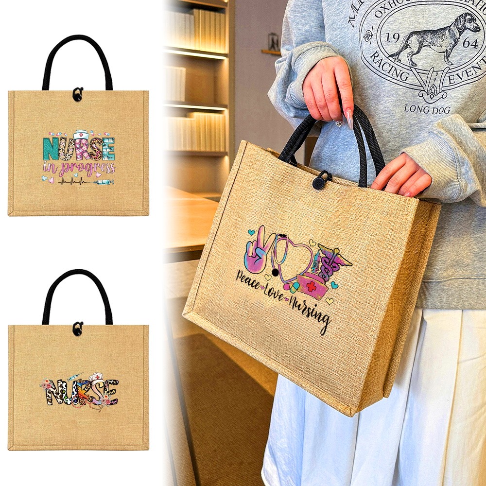 Jute Bag Large Capacity Waterproof Jute Handbag Ladies Environmental Protection Bag Nurse Pattern HO