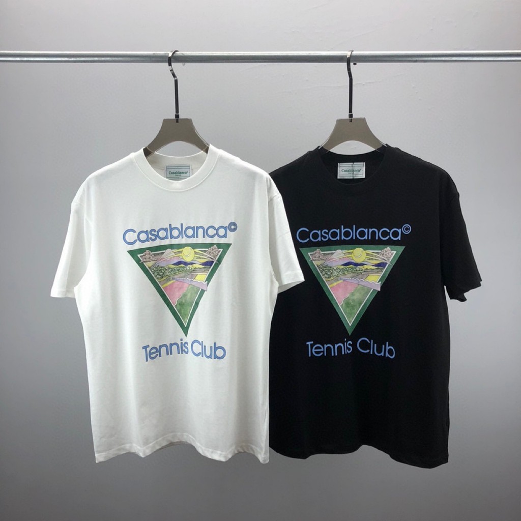 9BAQ  CASABLANCA  Short Sleeve T Shirt Tennis Club Letter Print Unisex Cotton Top