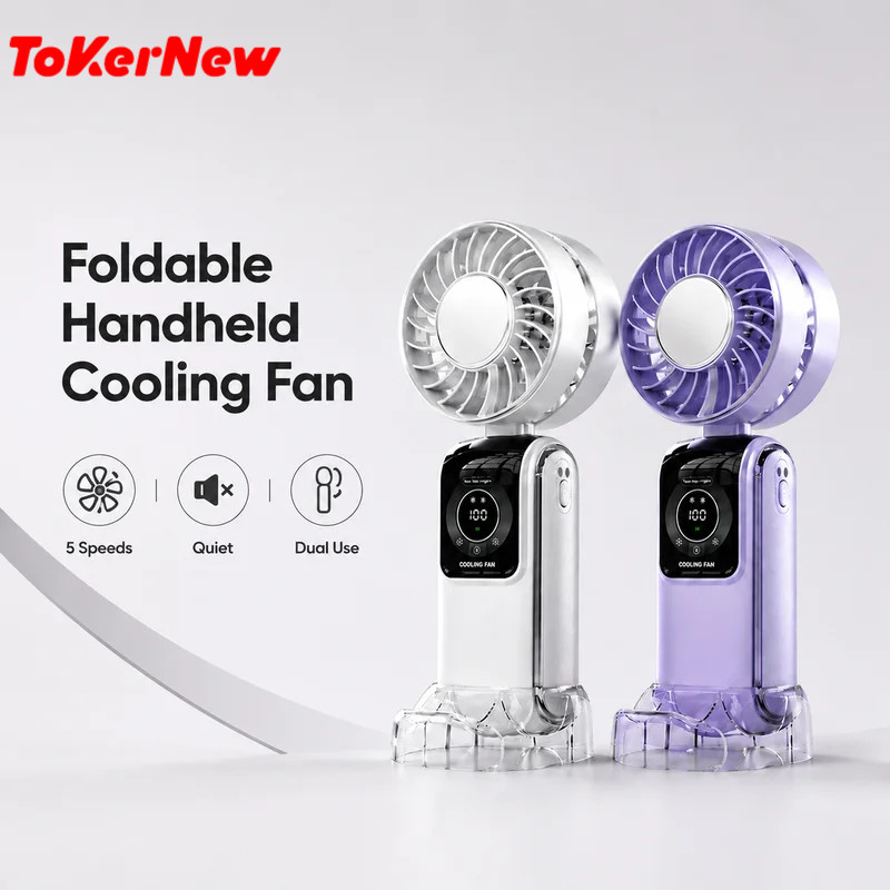 ToKerNew Portable Ice Cooling Fan, 1-Touch Cool 5-Speed Ultra-Quiet Handheld Fan, 3600mAh Rechargeab