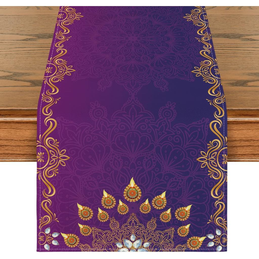 Chế độ Artoid Marigold Diwali Table Runner, Lễ hội ánh sáng Ngày lễ Nhà bếp Trang trí bàn ăn để tran