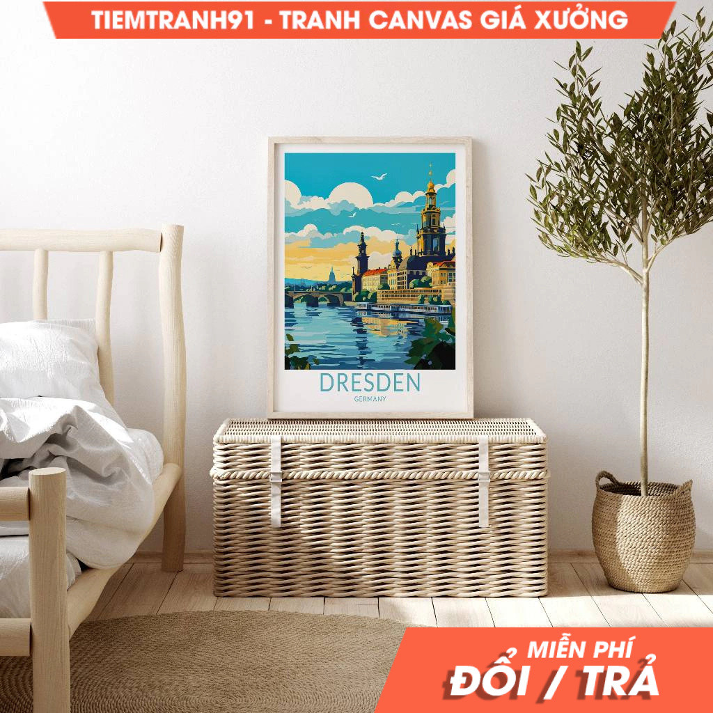 Tranh treo tường, Dresden Germany Travel Poster Wall Art, Home Decor, tặng kèm đinh treo, in theo yê