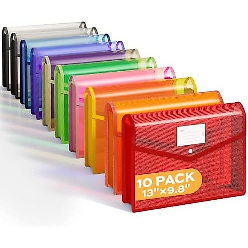 Deli 10 Pack Plastic Expanding File Folder, Folders for Documents with Snap Closure, Colorful File F