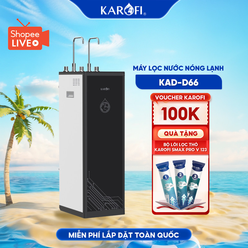 [LIVE - TẶNG BỘ LÕI] KAD-D66 Máy lọc nước nóng lạnh 11 lõi chính hãng Karofi, màng RO Mỹ, Bảo hành 3