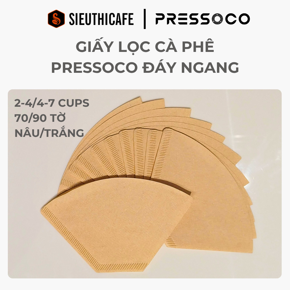 Combo 10 Túi Giấy Lọc Cà Phê Pressoco Đáy Ngang - 2-4/4-7 Cups - Túi 70 Tờ/90 Tờ - Màu Nâu/Trắng
