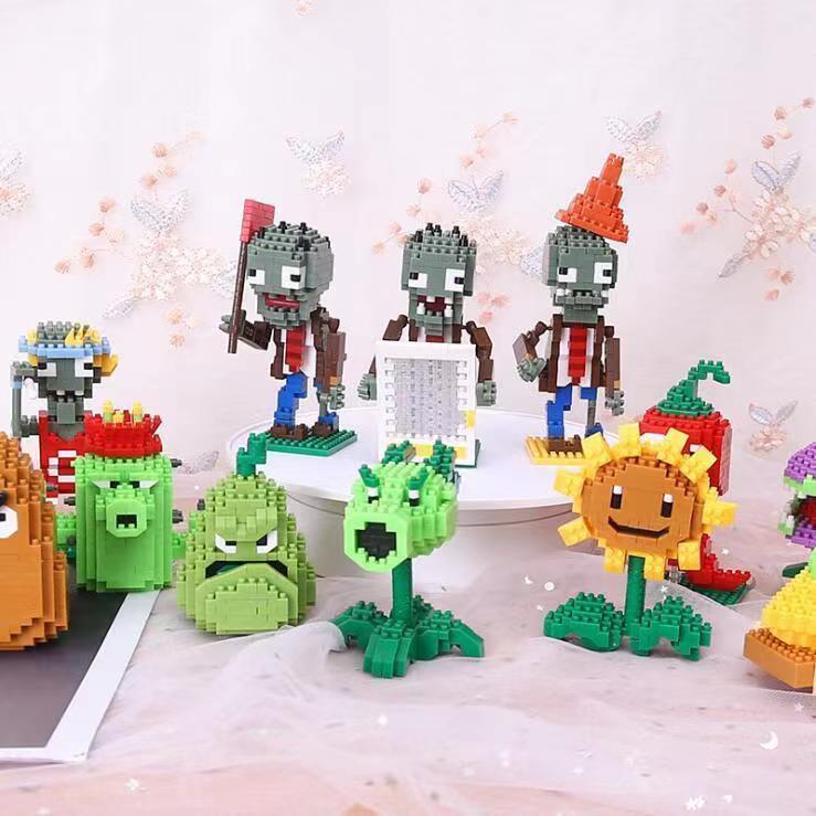 8cc Miniature Plant Figurines for Boys, Zombie Beads, Girl Pea Shooter remai#Gift Toy Building Block