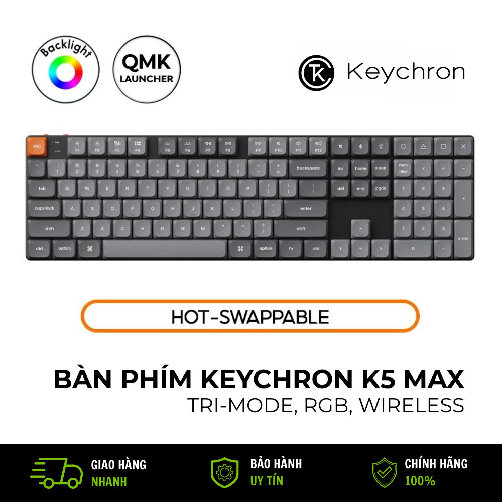Keychron K5 Max QMK Mechanical Full, Tri-mode, RGB, Gateron Low Profile, QMK/Launcher, Hotswap