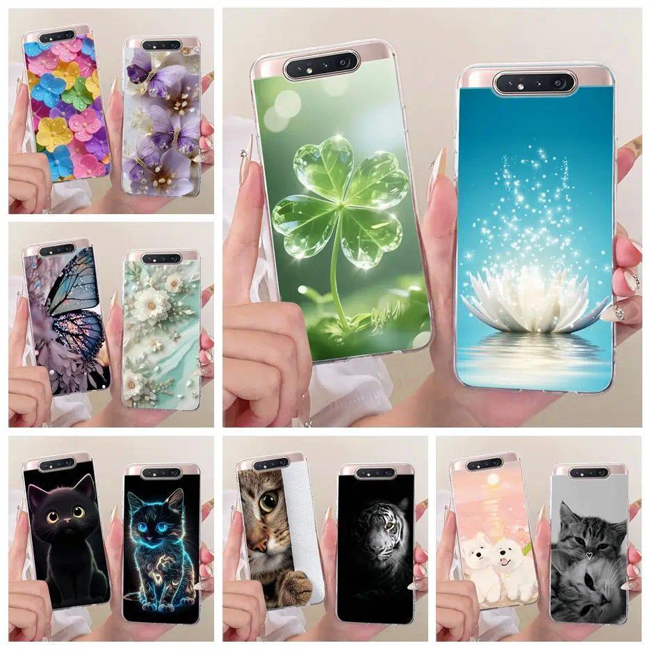 Dành Cho Samsung Galaxy A80 Ốp Lưng SM-A805F Sang Trọng Lá May Mắn Hoa Sơn Vỏ Mềm Mỏng Điện Thoại Dà