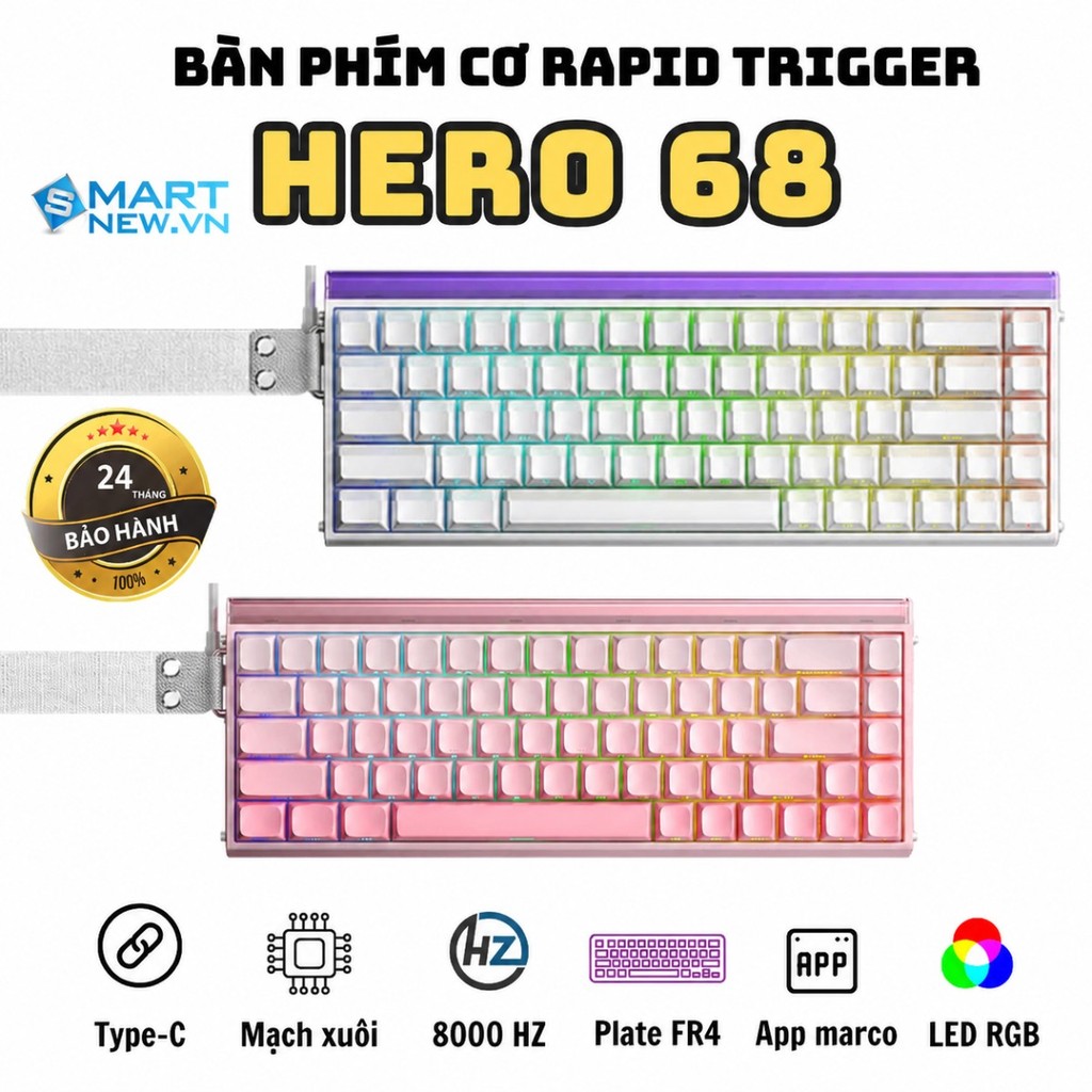Bảo hành 2 năm Bàn phím cơ Rapid Trigger Aula Hero68 / Hero 68 - Plate Fr4 - LED RGB - 8K HZ