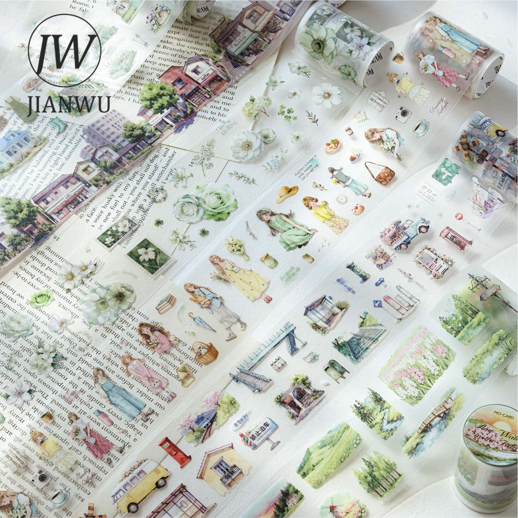 JIANWU Xanh Phong Cảnh Bộ Sưu Tập Series Vintage Hoa Nhân Vật Phong Cảnh Chất Liệu Cắt Băng PET Sáng