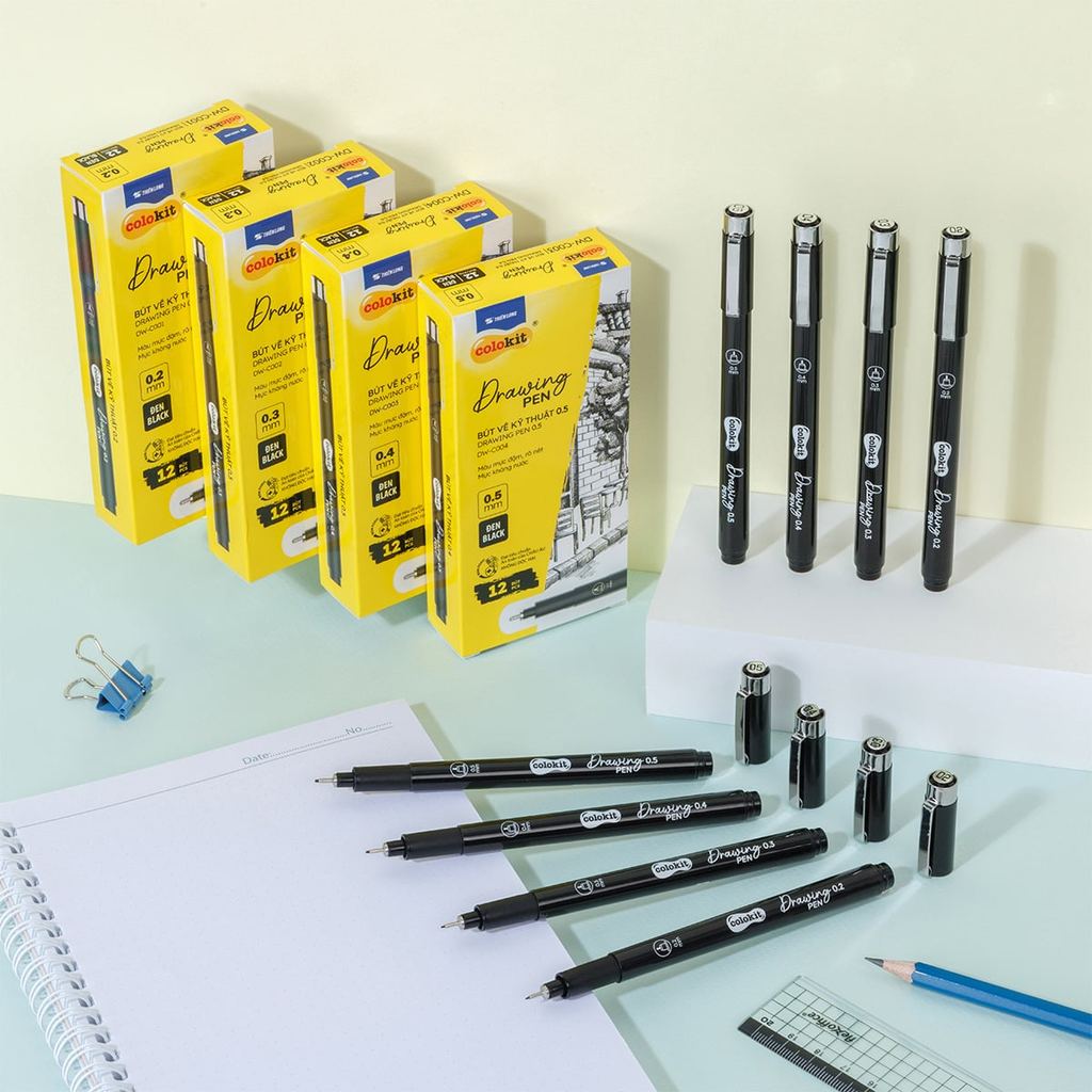 [HÀNG TẶNG KHÔNG BÁN] BÚT VẼ KỸ THUẬT DRAWING PEN COLOKIT - Mực đen kháng nước, sắc nét - DW-C001/DW