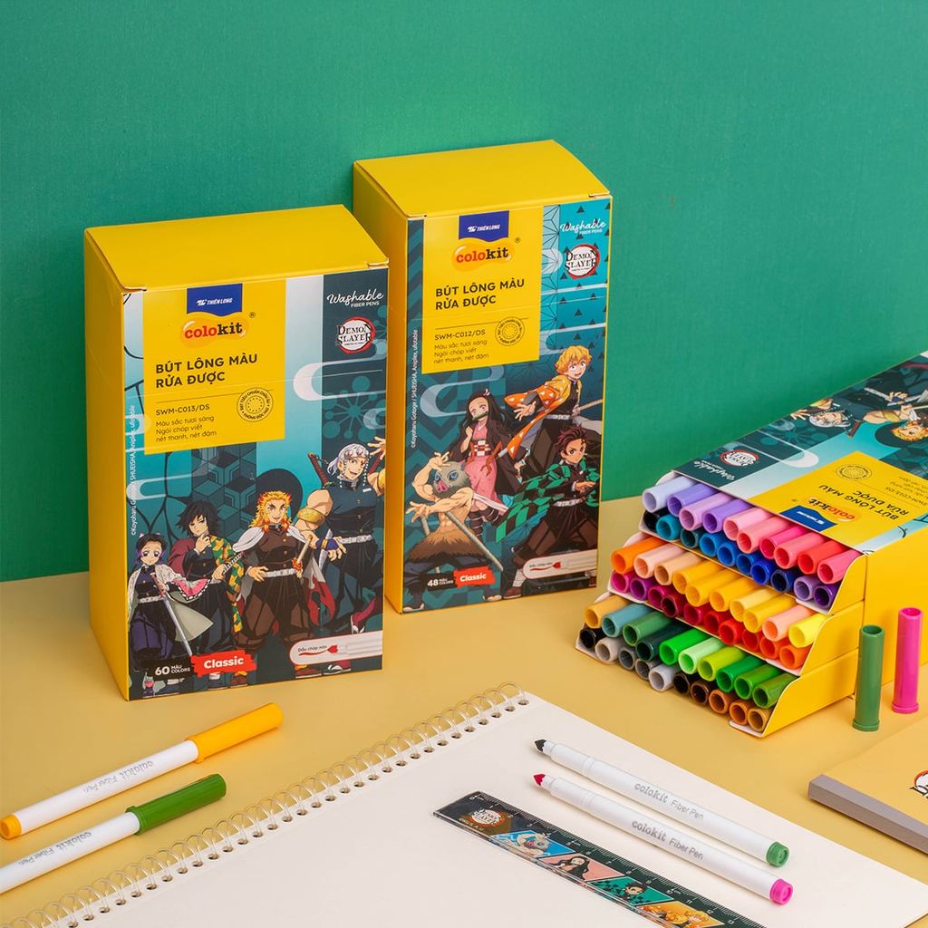 Hộp Bút Lông 48/60 Màu Thiên Long Fiber Pen Washable - Phiên bản Demon Slayer