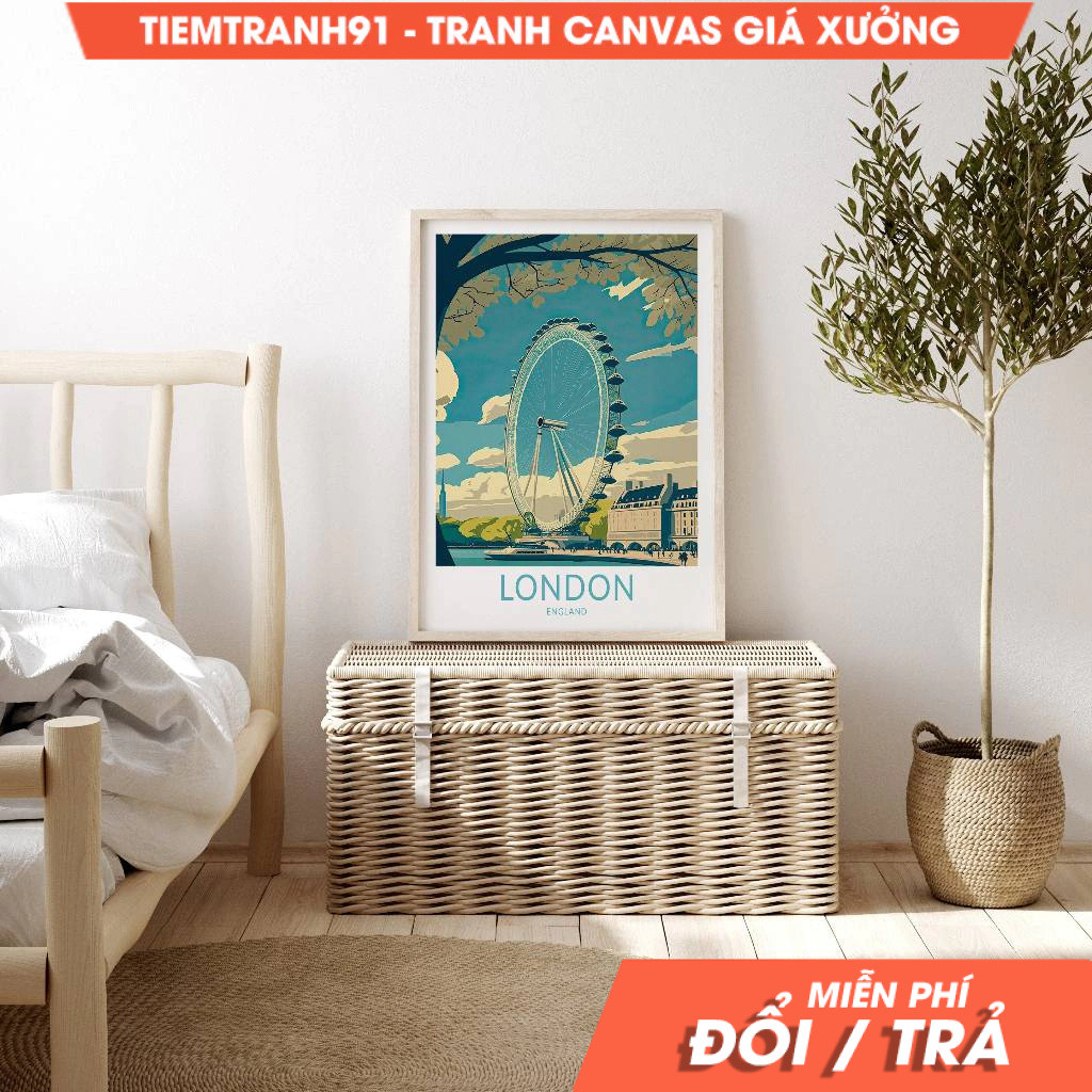 Tranh treo tường, London England Travel, London Eye Poster, London Wall Art, London United Kingdom W