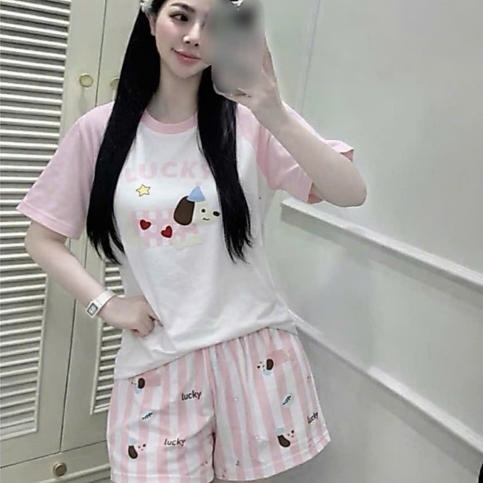 Bộ đùi cún hồng lucky mẹ và bé