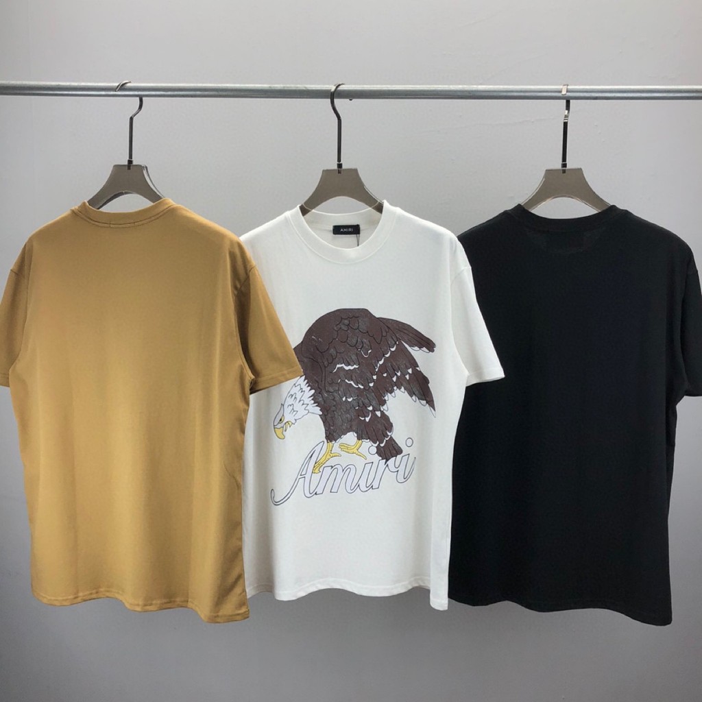 5BUJ  Amiri Short Sleeve T Shirt Eagle letter print design, unisex inner wear