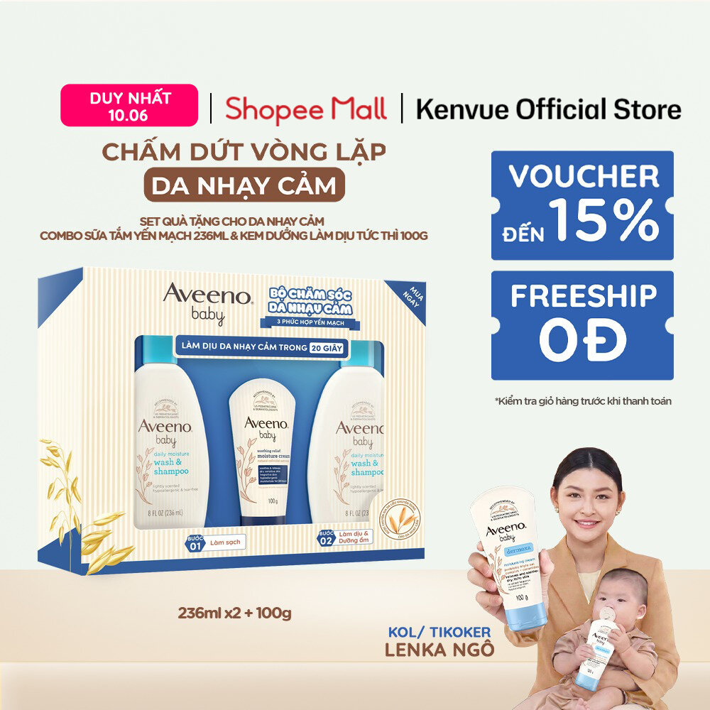 Bộ Dự Sinh Aveeno Baby - Sữa Tắm Yến Mạch 236ml x2, Kem Dưỡng Ẩm Tức Thì 100g