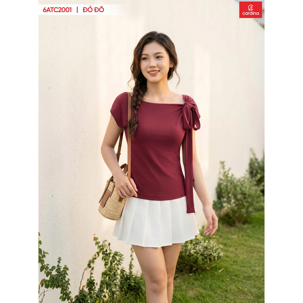 Áo Thun Cotton Nữ Cổ Thắt Nơ Lệch Tay Cộc Co Giãn Tôn Dáng Thời Trang Cardina 6ATC20