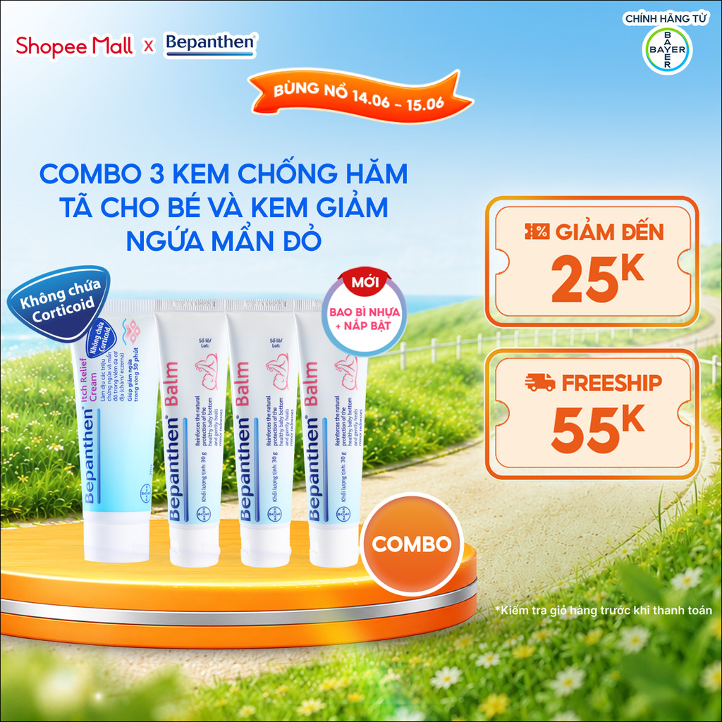 Combo 3 Kem Chống Hăm BEPANTHEN Balm Dạng Kem Mỡ Tuýp 30G x3 và Kem Giảm Ngứa BEPANTHEN Itch Relief 