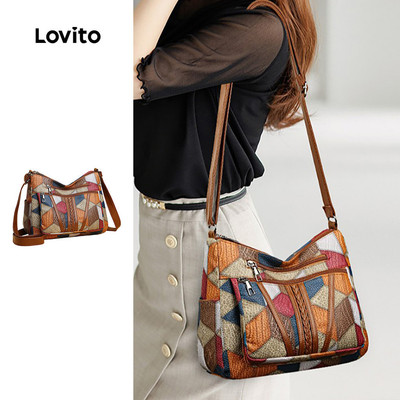 Túi đeo vai Lovito Kỳ nghỉ phong cách patchwork nghệ thuật size nhỏ cho nữ LFA90330
