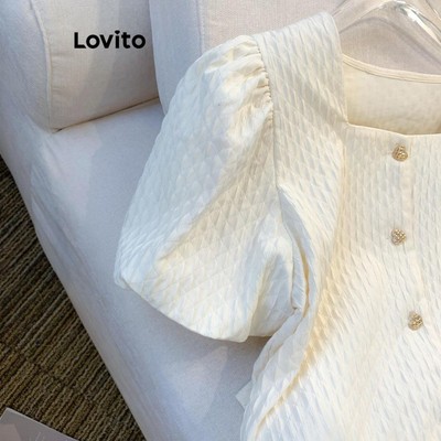 (Phong cách thường ngày) Lovito Áo kiểu giản dị Nút trơn mùa hè dành cho nữ LNL42063
