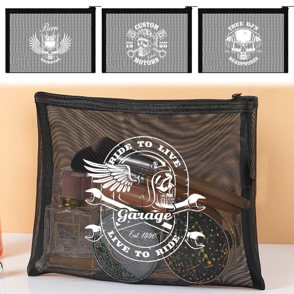 Hot Tas kosmetik Black mesh cosmetic bag Coin storage Cosmetic sample Storage bags Skull Series