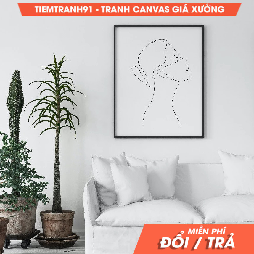 Tranh treo tường, One Line drawing woman Black White Line Art female figure silhouette Poster Wall A
