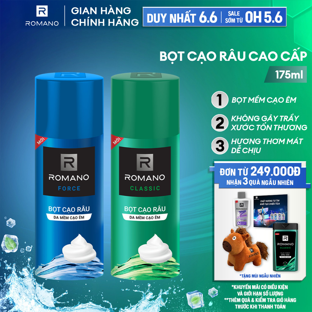 Bọt cạo râu cao cấp cho nam Romano 175ml Classic / Force
