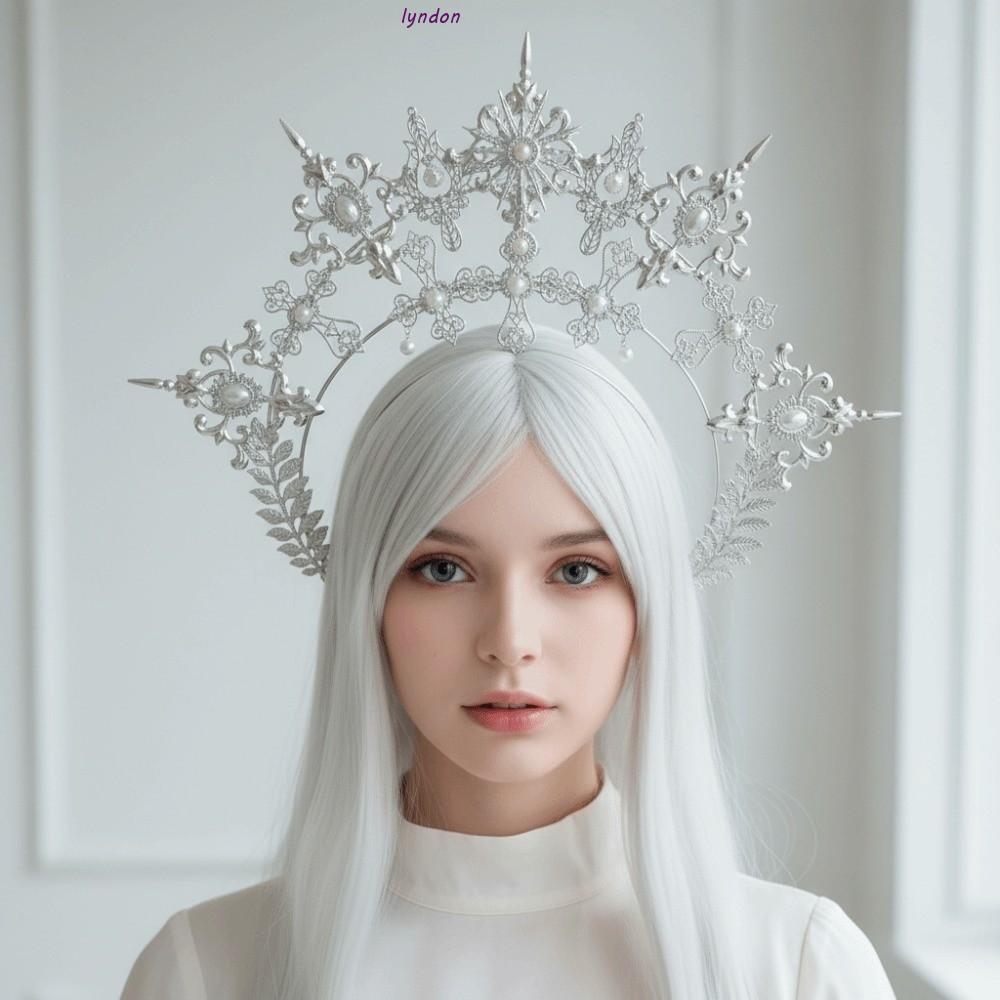 LYNDON Sun Goddess Crown, Mạ Vintage Baroque Tiara Headband, Lolita Glory Crown Giả dát Chất liệu hợ
