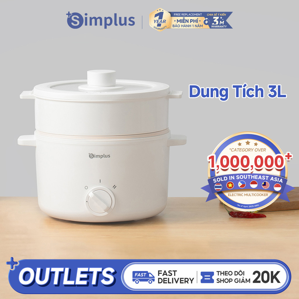 Simplus Nồi Điện Đa Năng Chống Dính 1.5L/3L, 2 Mức Nhiệt, Xửng Hấp DZGH003/010, Bảo Hành 12 Tháng