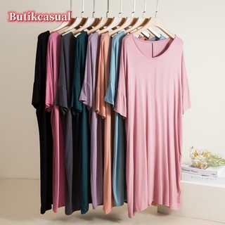 Modal Cotton Váy Rời Trơn Kích Thước Lớn Chữ A Đầm Loungewear Tay Bát Mùa Hè Váy midi