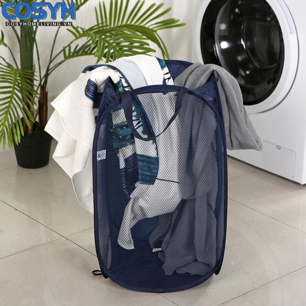 <cosyh>Foldable Laundry Basket Portable Mesh Hamper for Clothes Storage Large Capacity