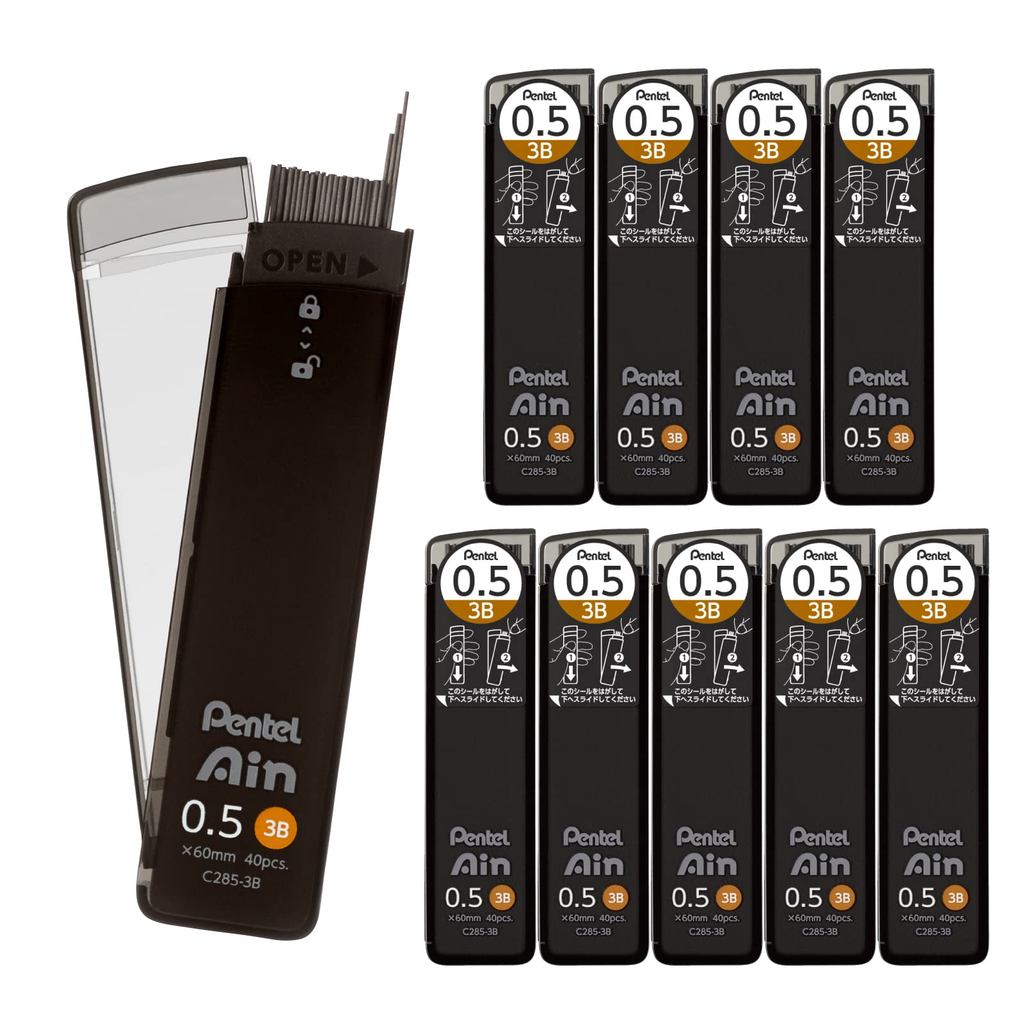 【Direct from Japan】 Ruột bút chì cơ Pentel Ain, 0.5mm, 3B, hộp 10 chiếc, C285-3B