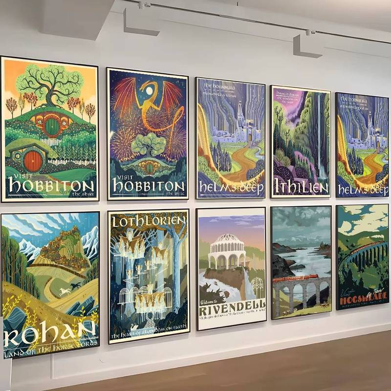 Chúa Tể Của Những Chiếc Nhẫn Hobbit Vintage Du Lịch Treo Tường Bộ Trung Địa Hobbiton Rivendell Rohan