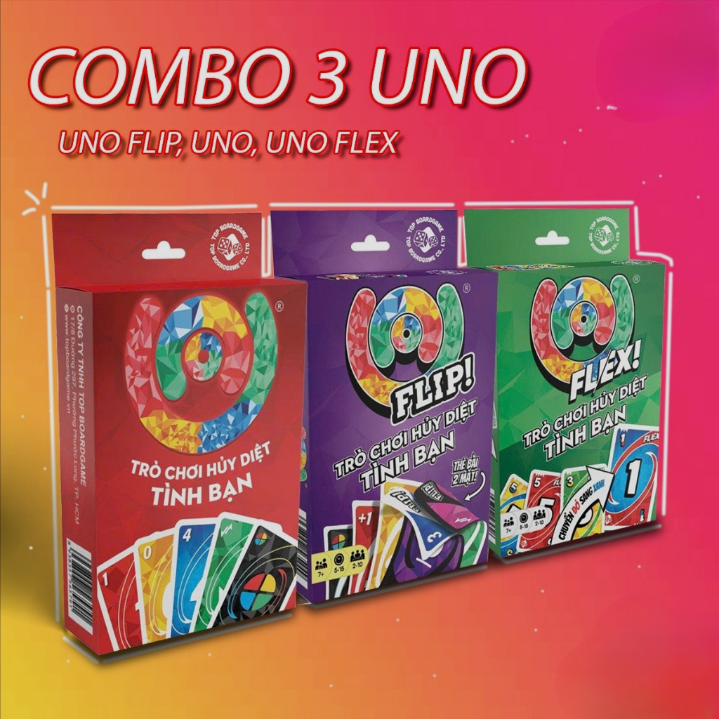 COMBO (3 UNO FLIP, UNO, UNO Flex 330 thẻ bài ) boardgame vui vẻ cho gia đình và bạn bè rất tiện lợi 