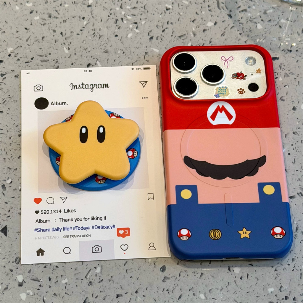Ốp lưng Fun Star Mushroom Coin & Beard MagSafe Stand Case, Vỏ chống rơi hoạt hình dễ thương cho iPho