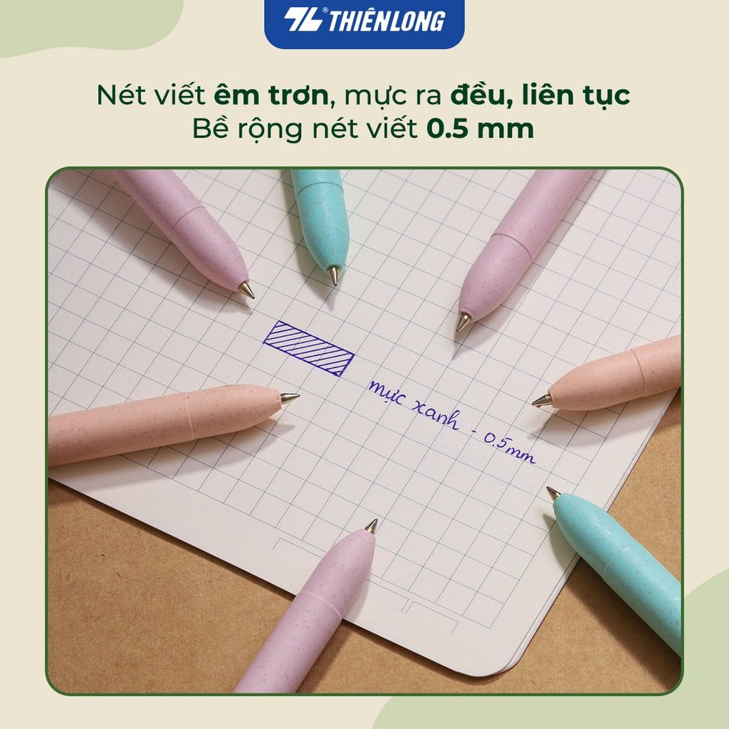 Combo 5/10/20 Bút bi Thiên Long ECO Style TL-063/ECO - Mực Xanh - Chất liệu từ vỏ cám trấu