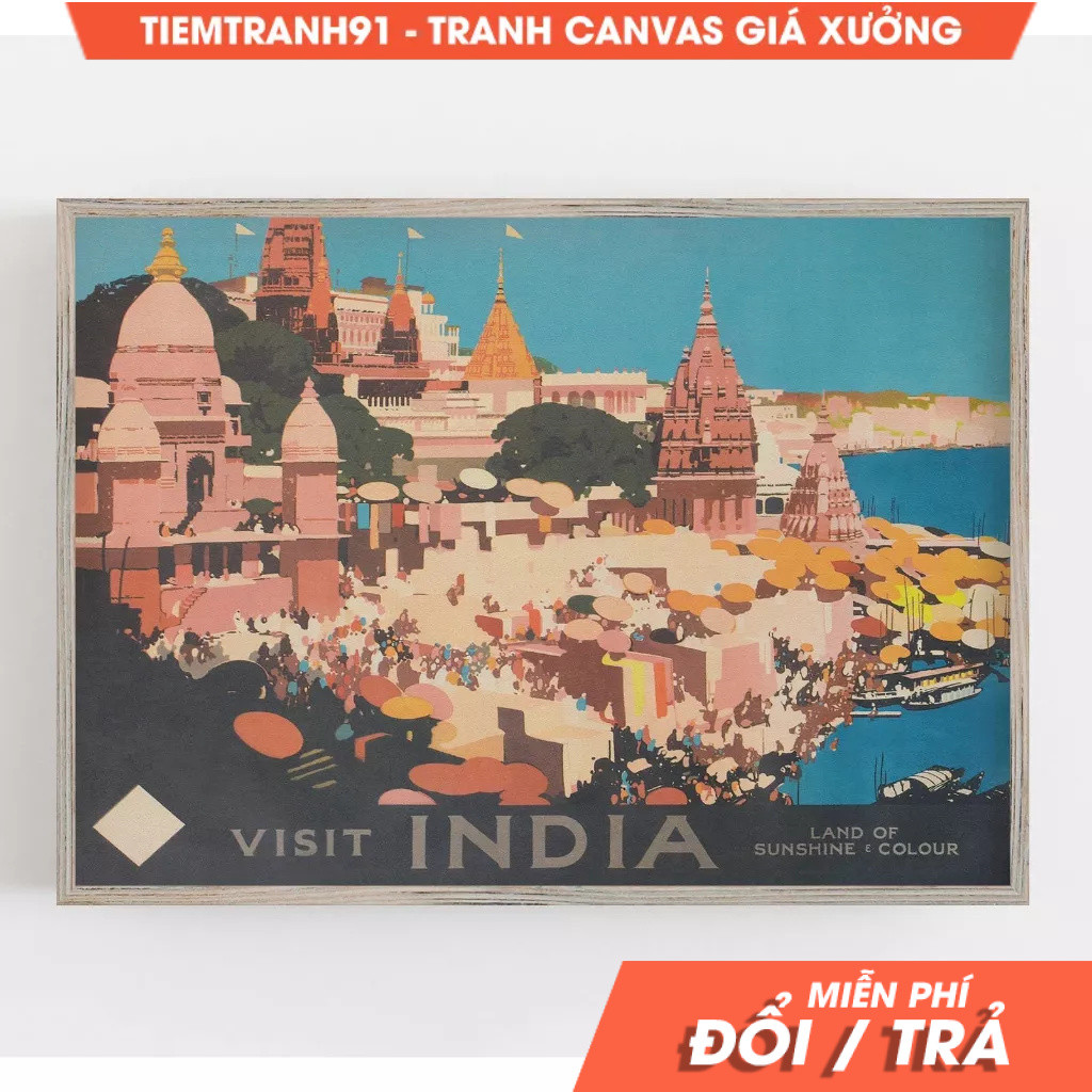 Tranh treo tường, India Wall Art, Vintage Poster Art, Visit India Print, India Travel Poster, tặng k