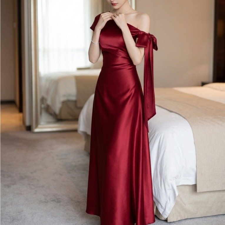 L'Amour Boutique DP20 ĐẦM PHI LỆCH VAI CỘT NƠ