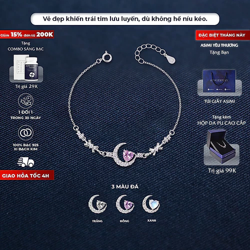 Lắc tay bạc ý Moon Half Asimi The Unsaid LT60