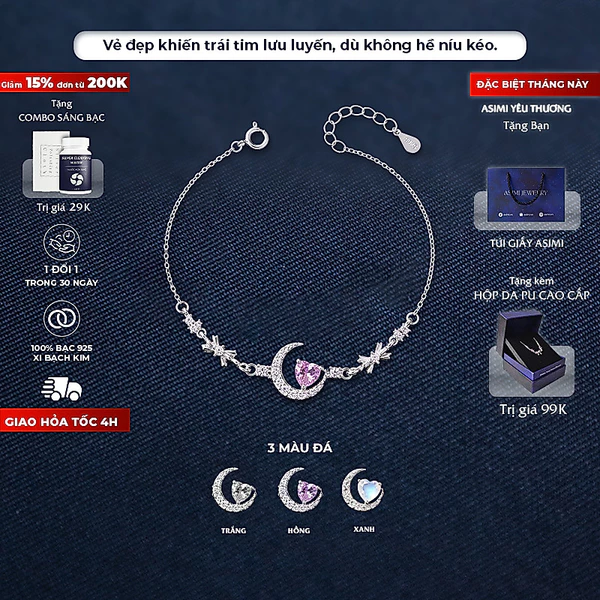 Lắc tay bạc ý Moon Half Asimi The Unsaid LT60