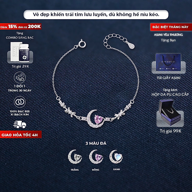 Lắc tay bạc ý Moon Half Asimi The Unsaid LT60 1