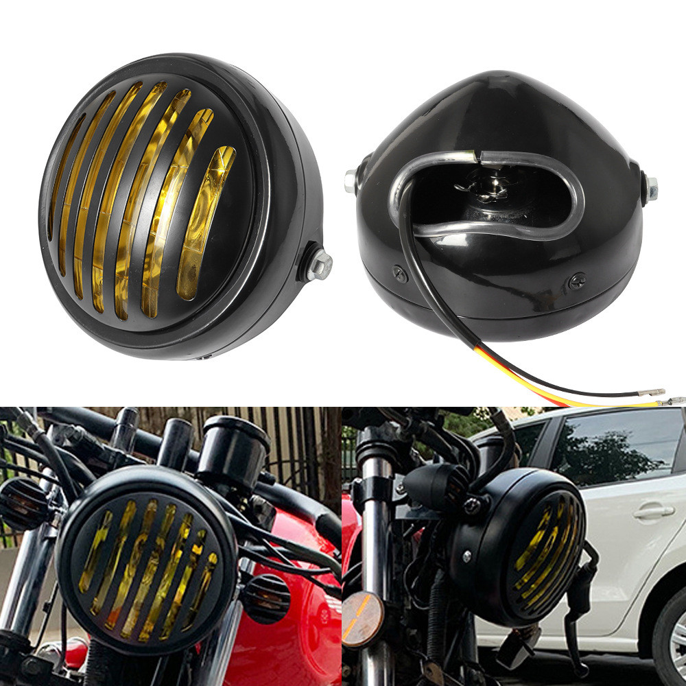 CG125 Sửa Đổi Retro Đèn Pha GN125 Retro Vỏ Đen Tròn Đèn Pha Xe Máy Phụ Kiện Đèn Pha Lanshan CZ7V