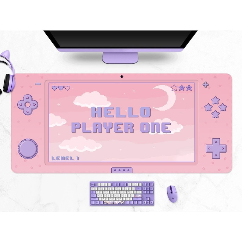 Oi-Customizable Pink Mousepad Kawaii Pastel lilac Gaming Deskmat Cao su XXL Mouse Pad Thảm máy tính 