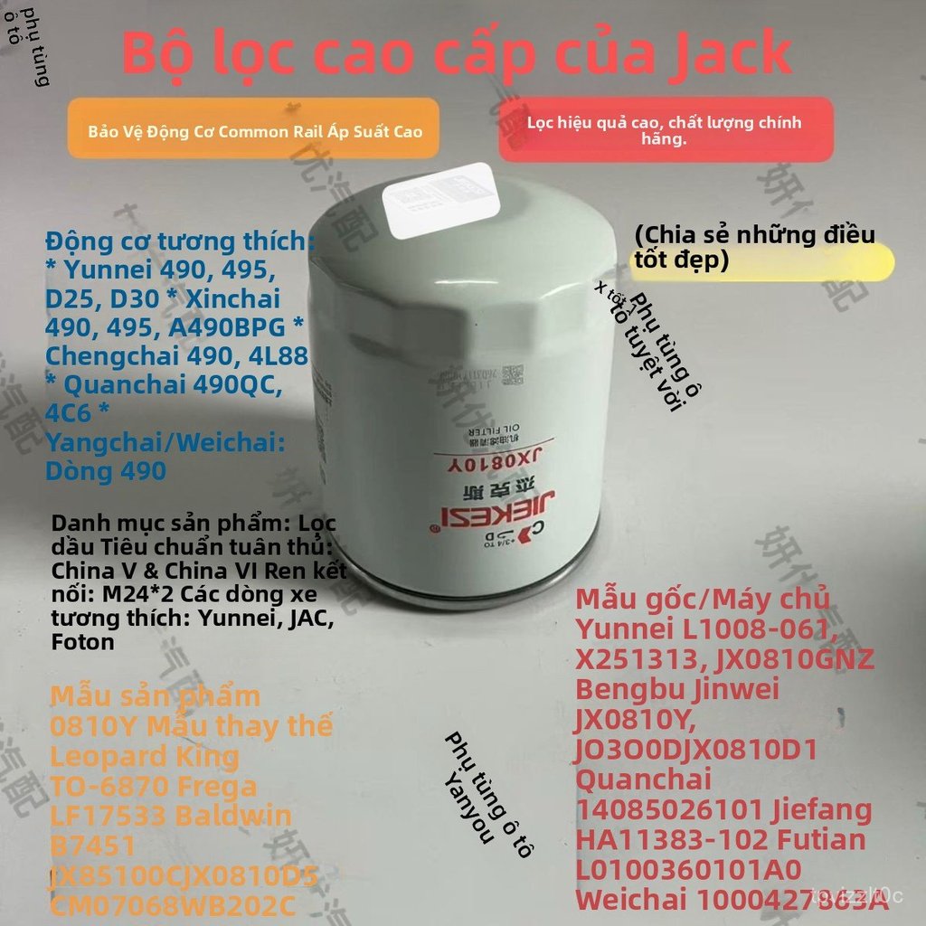 Lọc nhớt Jieke JX0810Y cho động cơ Yunei Dewei bền bỉ