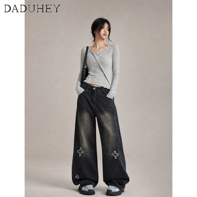 DaDuHey New American INS High Street Retro Jeans Niche High-Waist Loose Wide-Leg Pants Large-Size Trousers