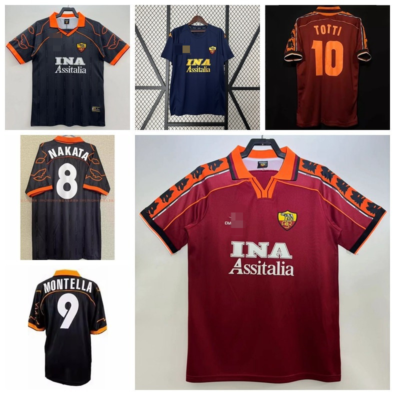 1998-99 99-00 Mùa giải AS Roma Retro Sân khách Jersey Bóng đá Totti Nakata Montella Jersey-FG001
