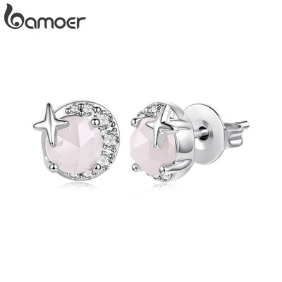 Bông Tai Bamoer Đá Mặt Trăng Hoa Hồng Thạch Anh Trang Sức Thời Trang Cho Nữ Quà Tặng